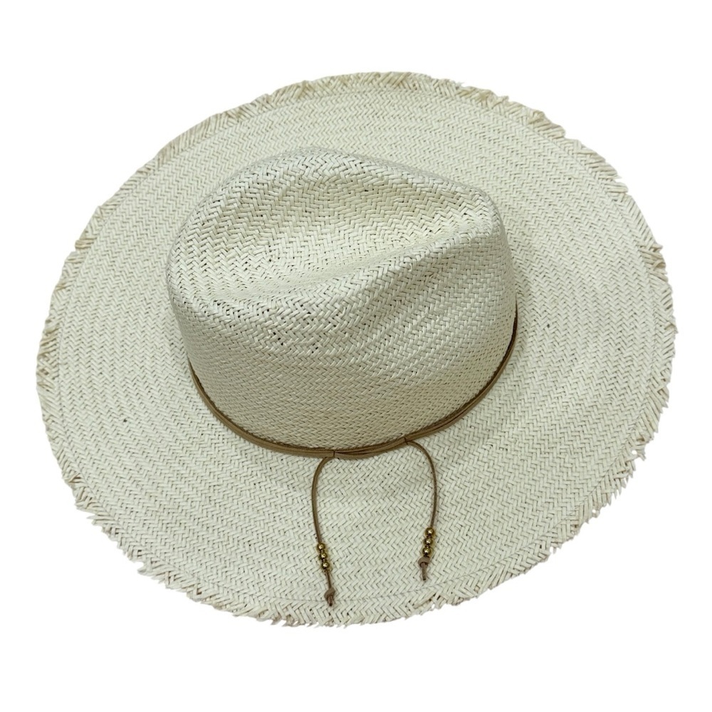 J. McLaughlin NWT Women’s Offshore Straw Hat Natural $148 Rope Trim Gold Beads - Picture 8 of 11